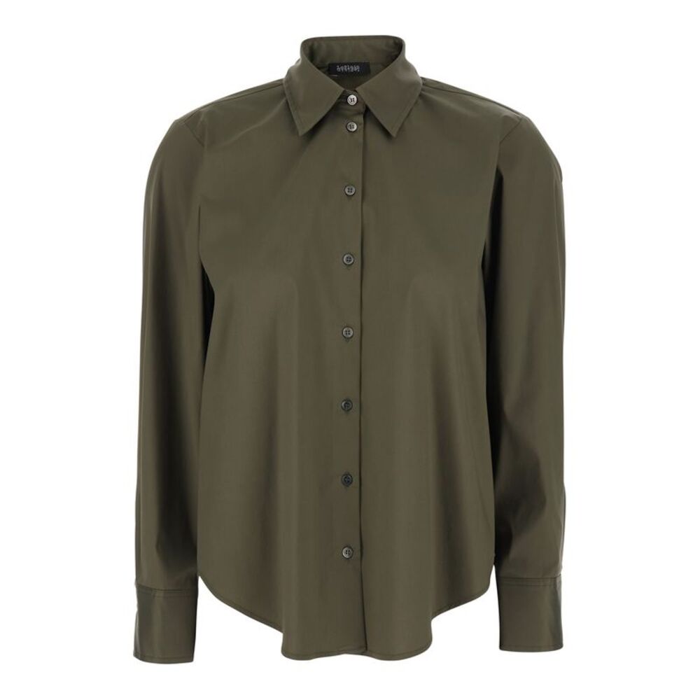 Plain Women Green Shirt With Classic Collar And Button Cuffs